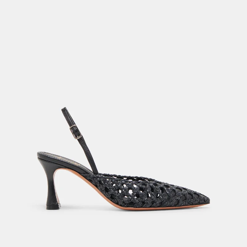 GLORIA HEELS BLACK WOVEN Loose - Fit Slipper Style  