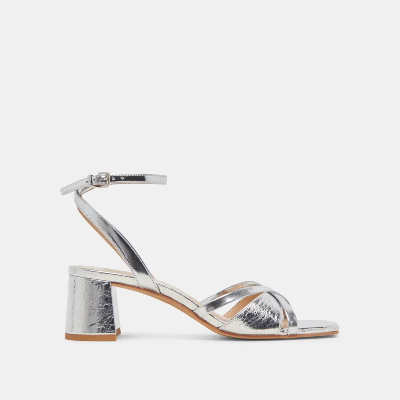 BLAKLY HEELS SILVER DISTRESSED LEATHER Casual Loafer Style          