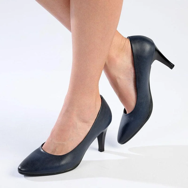 Soft Style Hush Puppies Neriah Patent Court Heel - Navy Memory - Foam Slipper Look  