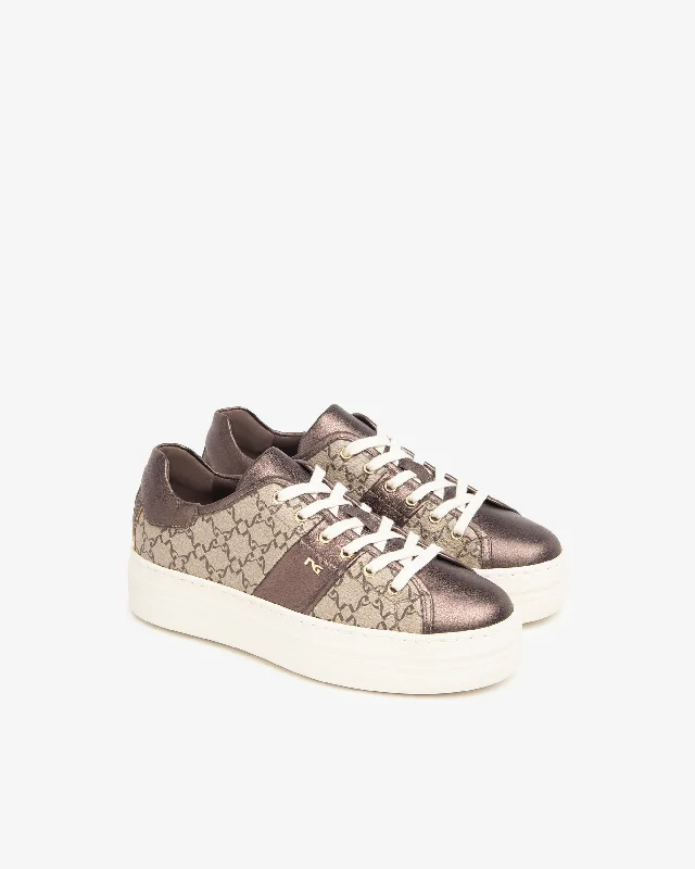 411614 TAUPE/BRONZE LEATHER SNEAKER Retro Basketball Sneaker Design  