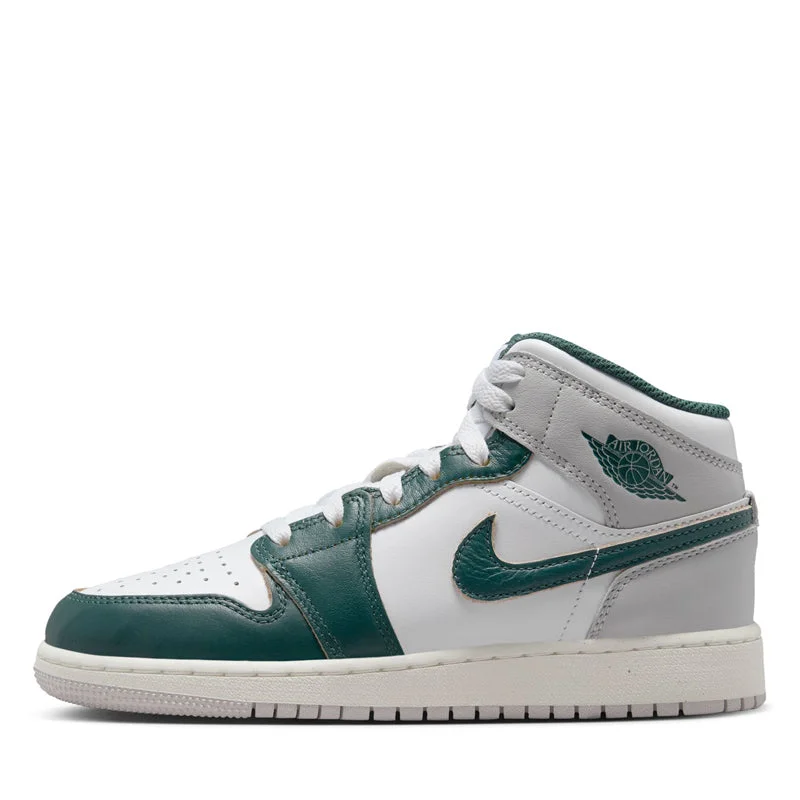 Air Jordan 1 Mid SE (GS) - White/Oxidized Green Tailored Oxford Style 
