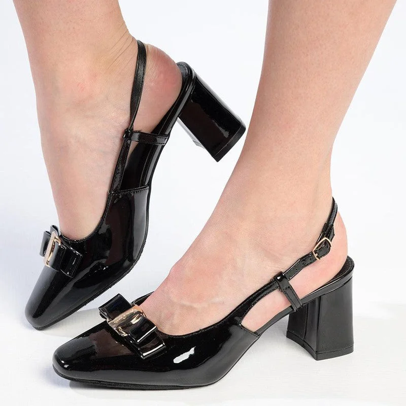 Pierre Cardin Blake Square Toe Slingback Heels - Black Cowboy Boot Western Style  
