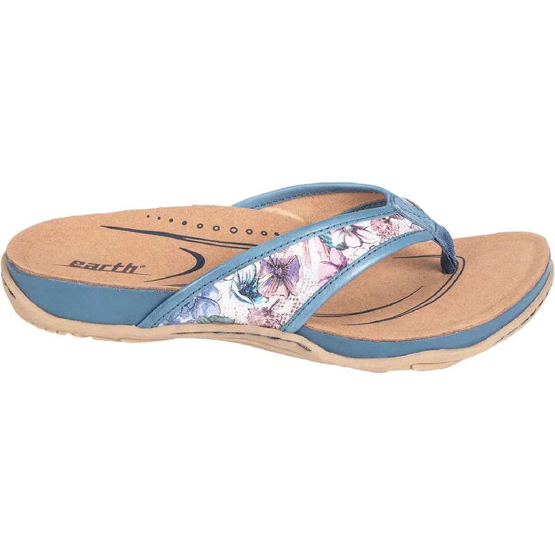 Women's Earth Maya Blue Floral Print Leather Bespoke Shoe Aesthetic 