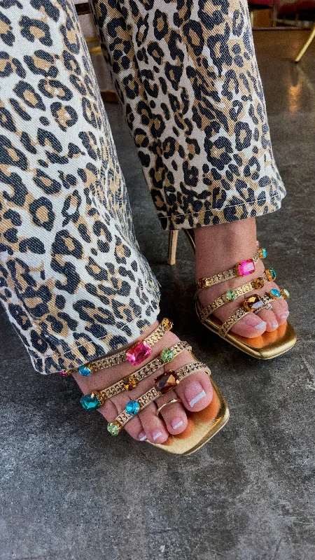 Birthday Drinks Embellished Mule Heels - Gold Artisan - Crafted Loafer Style  
