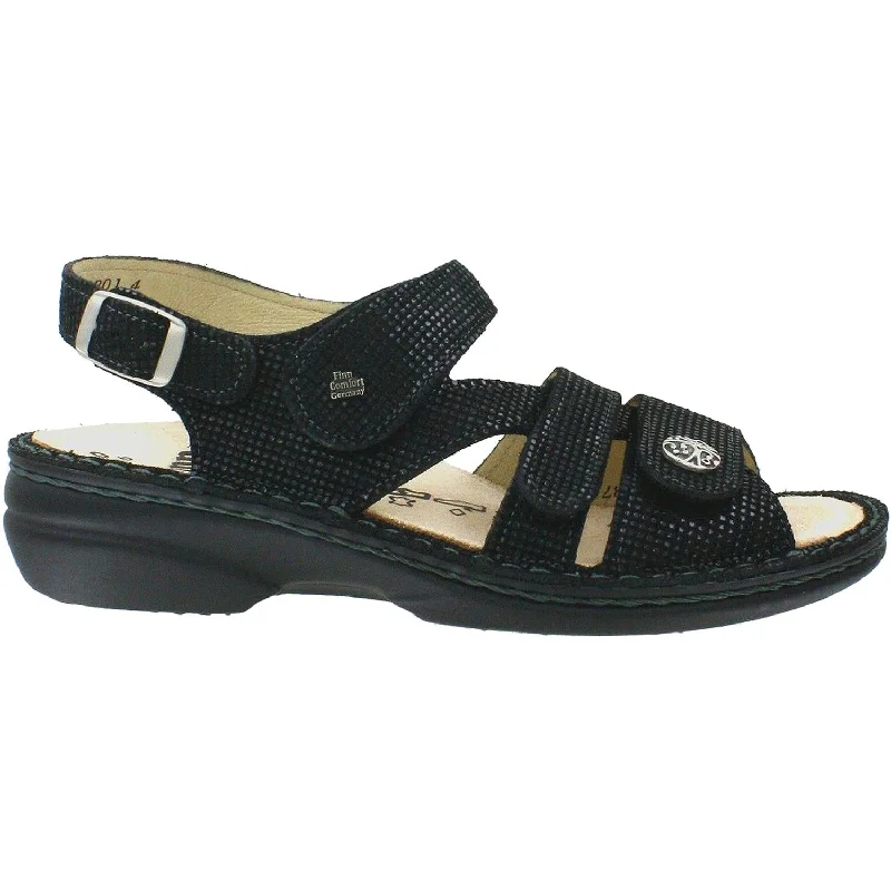 Women's Finn Comfort Gomera Soft Black Points Leather Buckle -