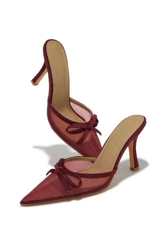 Carrie Mule Heel Pumps - Cherry Upcycled Shoe Look  