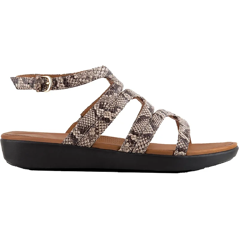 Women's Fit Flop Strata Gladiator Taupe Snake Leather Paisley Print Shoe Design  
