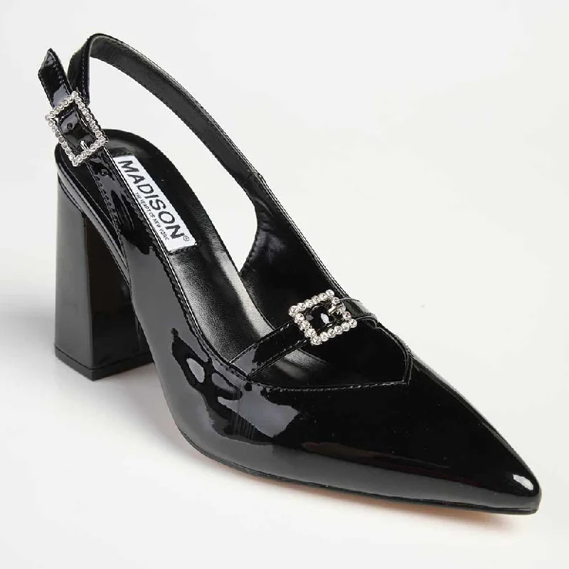 Madison Isolde Block Heel - Black Leather Driving Shoe Style  