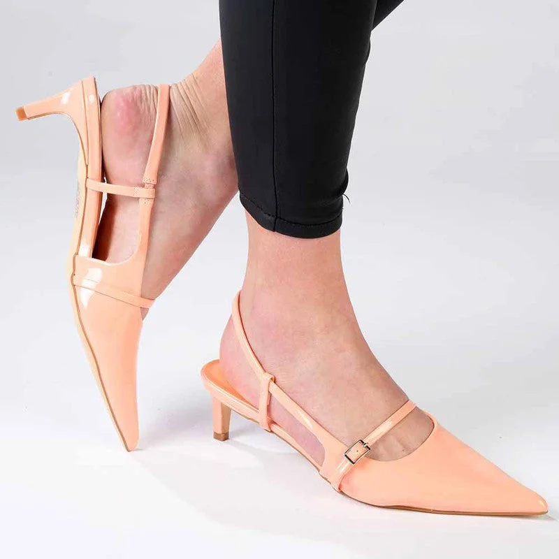 Madison Baila Kitten Slingback Heels - Peach Fuzz Single - Buckle Monk Look  