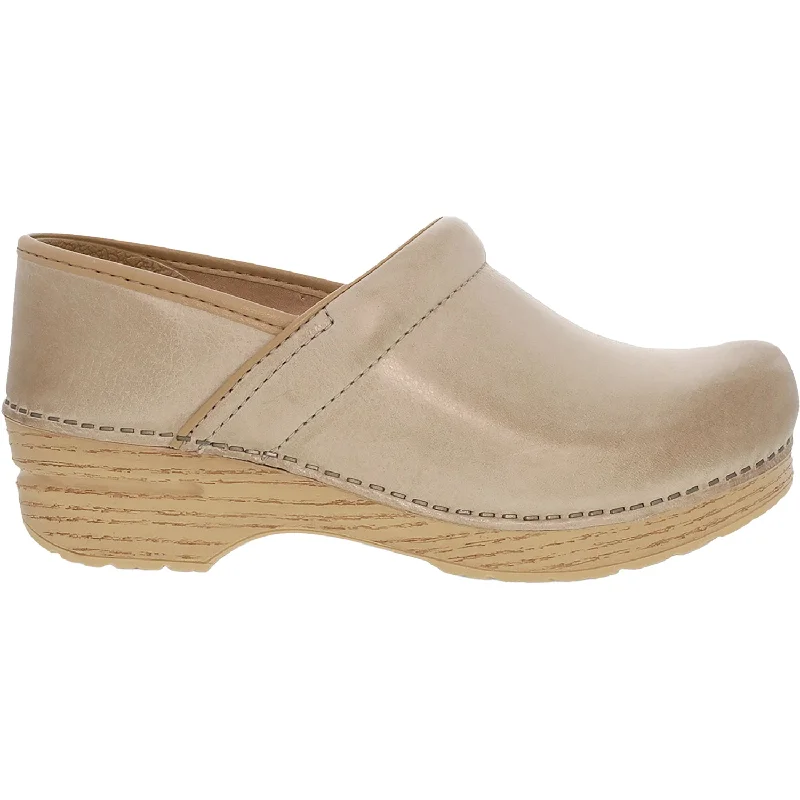 Women's Dansko Professional Clog Sand Milled Burnished Leather Metallic Trim Shoe Design  