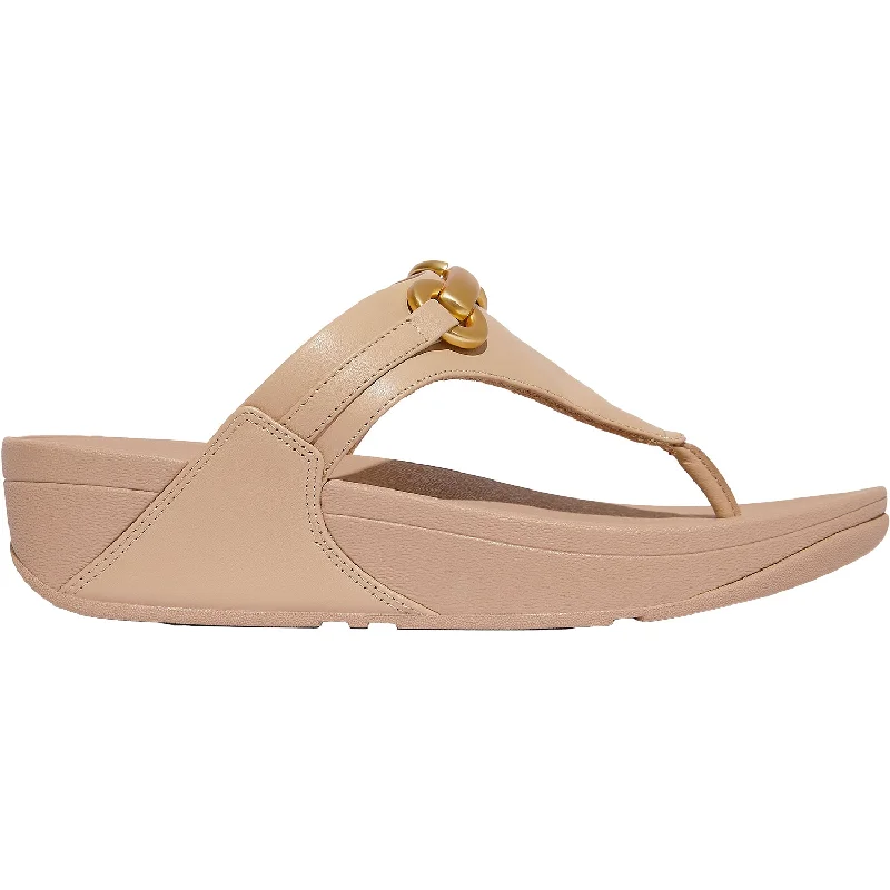 Women's FitFlop LuLu Chunky Snaffle Toe Post Classic Beige Leather Paisley Print Shoe Design  