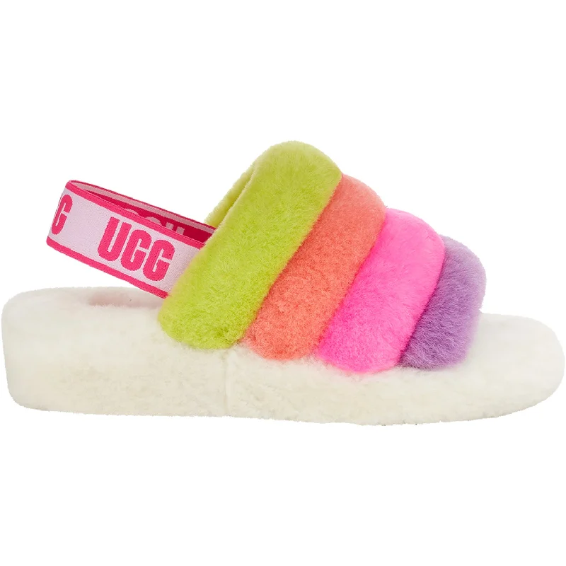 Women's UGG Fluff Yeah Slide White Multi Sheepskin Vintage Oxford Appeal 