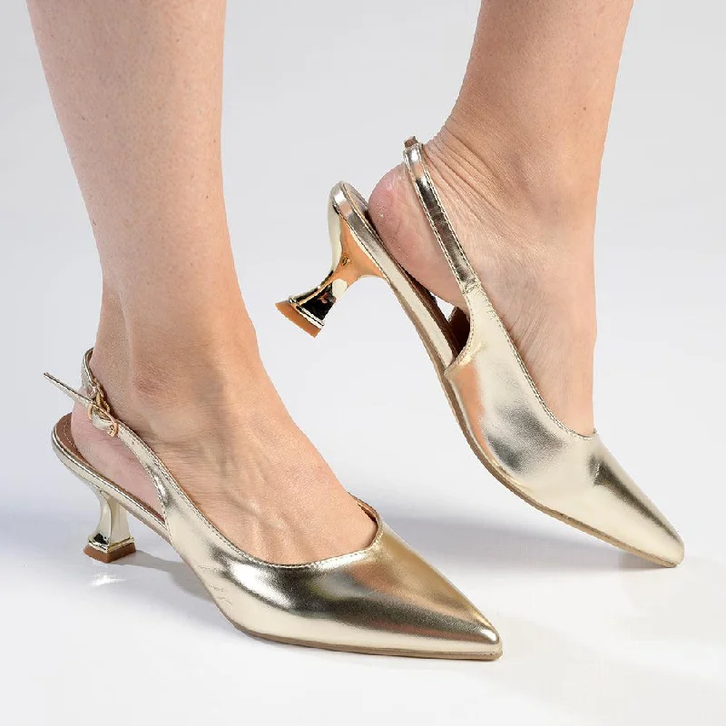 Madison Jamison Kitten Heels - Gold Zip - Up Boot Style  