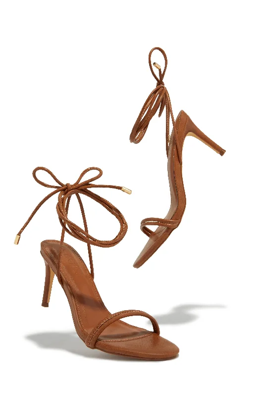 Ashantii Lace Up Mid Heels - Tan Leather Driving Shoe Style  