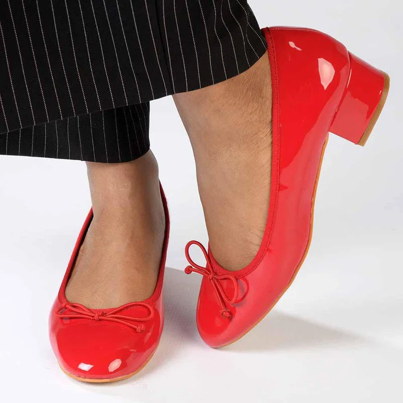 Madison Belen Low Block Heel Court with Bow - Red Artisan - Crafted Loafer Style  