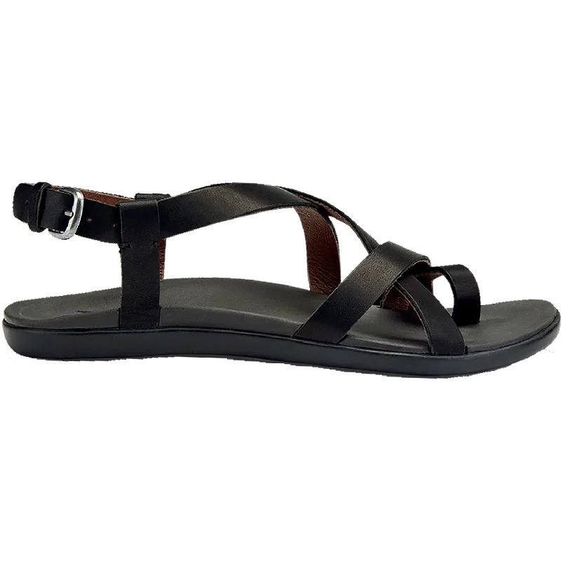 Women's OluKai Upena Black Leather Skateboarding Sneaker Style  