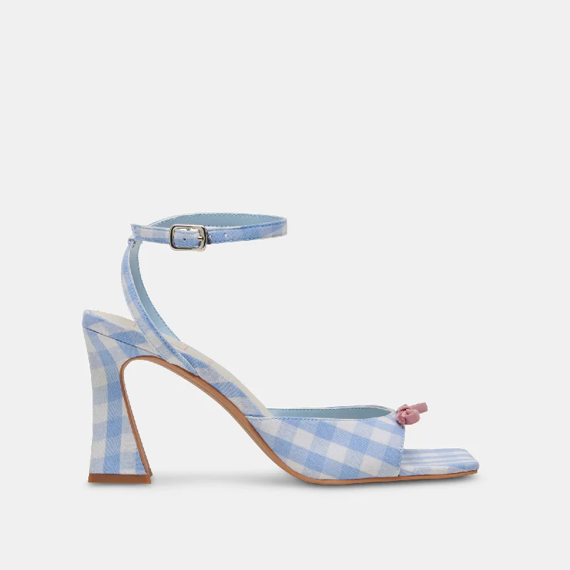LOISE HEELS WHITE BLUE GINGHAM Cowboy Boot Western Style  