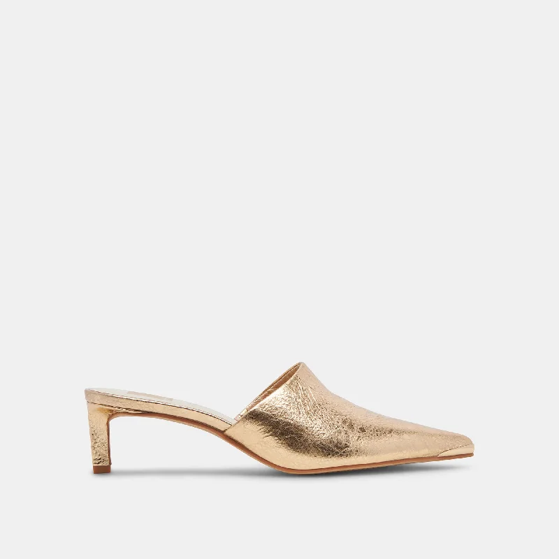 LEXY HEELS GOLD DISTRESSED LEATHER Metallic Trim Shoe Design  