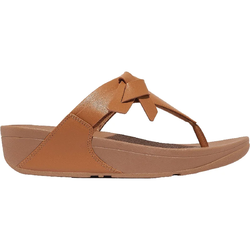 Women's FitFlop LuLu Folded Knot Toe Post Sandal Desert Sand Leather Art Deco - Inspired Shoe Look  