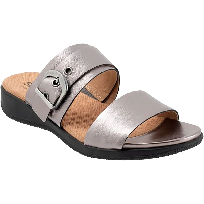 Women's Soft Walk Toki Pewter Leather Athleisure Derby Style  