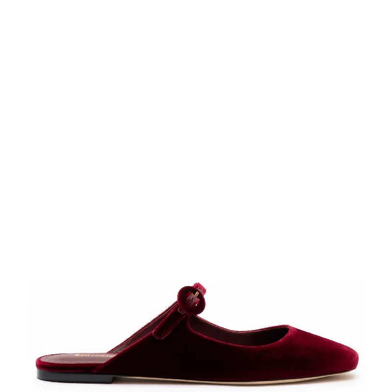 Blair Flat Mule In Wine Velvet Minimalist Sneaker Style  