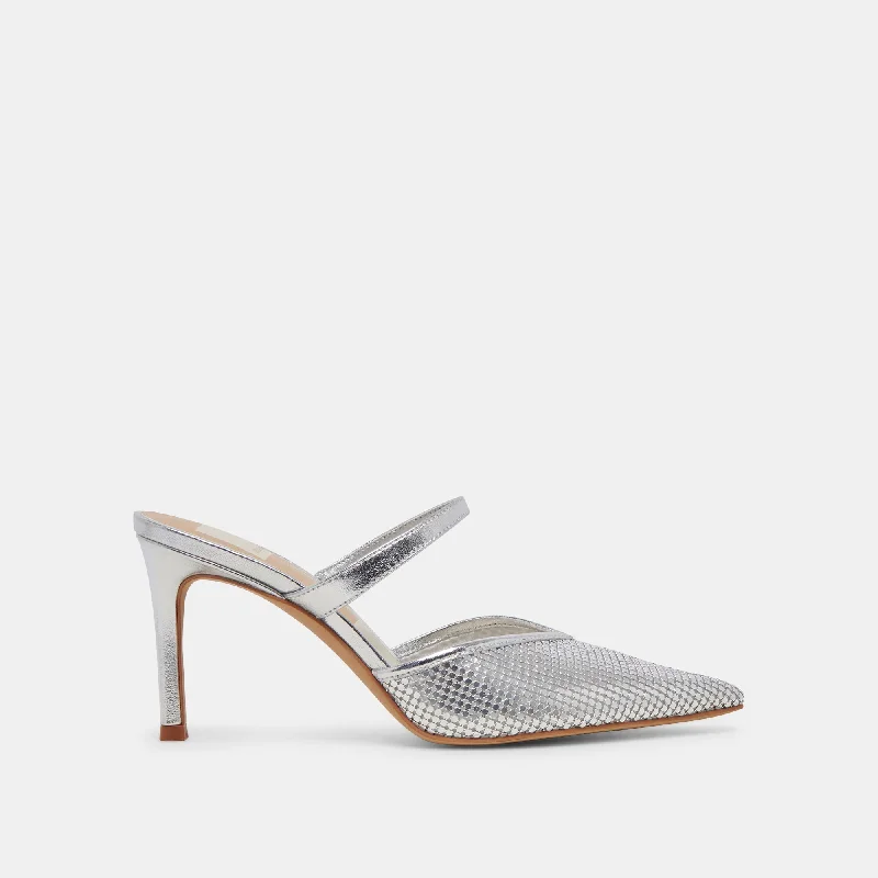 KANIKA MESH HEELS SILVER METALLIC MESH Patchwork Shoe Aesthetic  