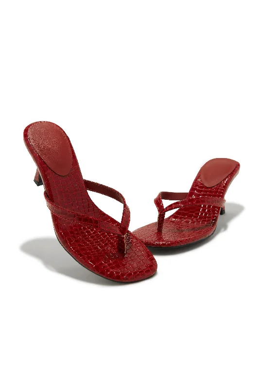 Tania Single Sole Mule Heels - Red Croc Slide Sandal Beach Style  