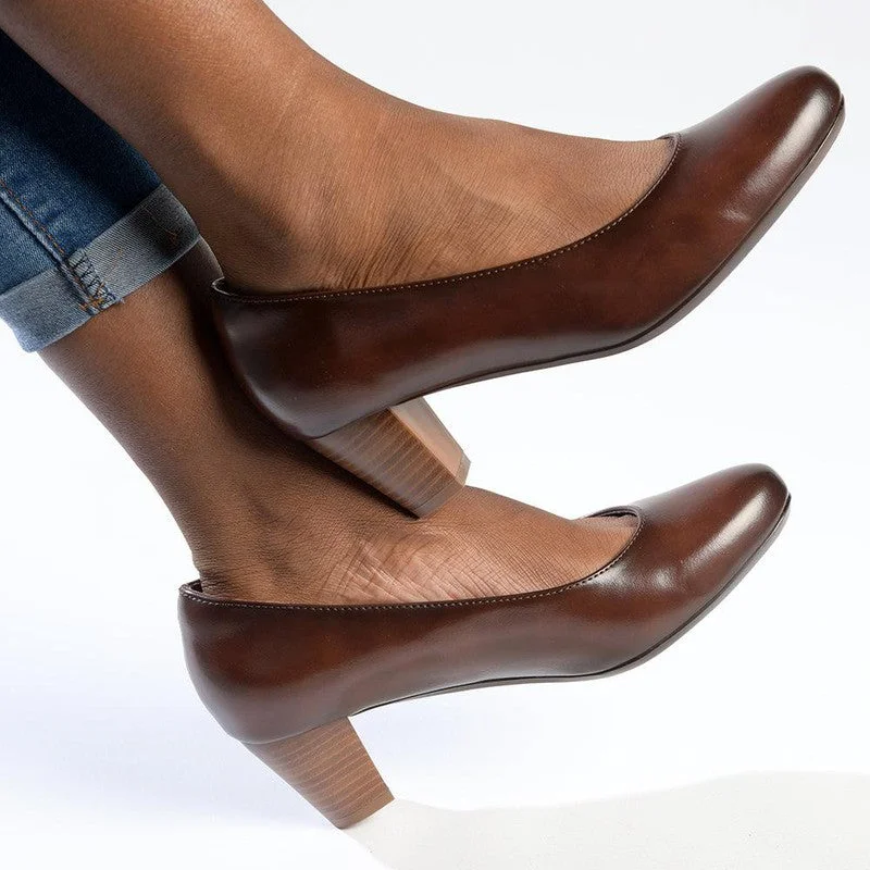Soft Style By Hush Puppies Amya Block Heel - Brown Art Deco - Inspired Shoe Look  