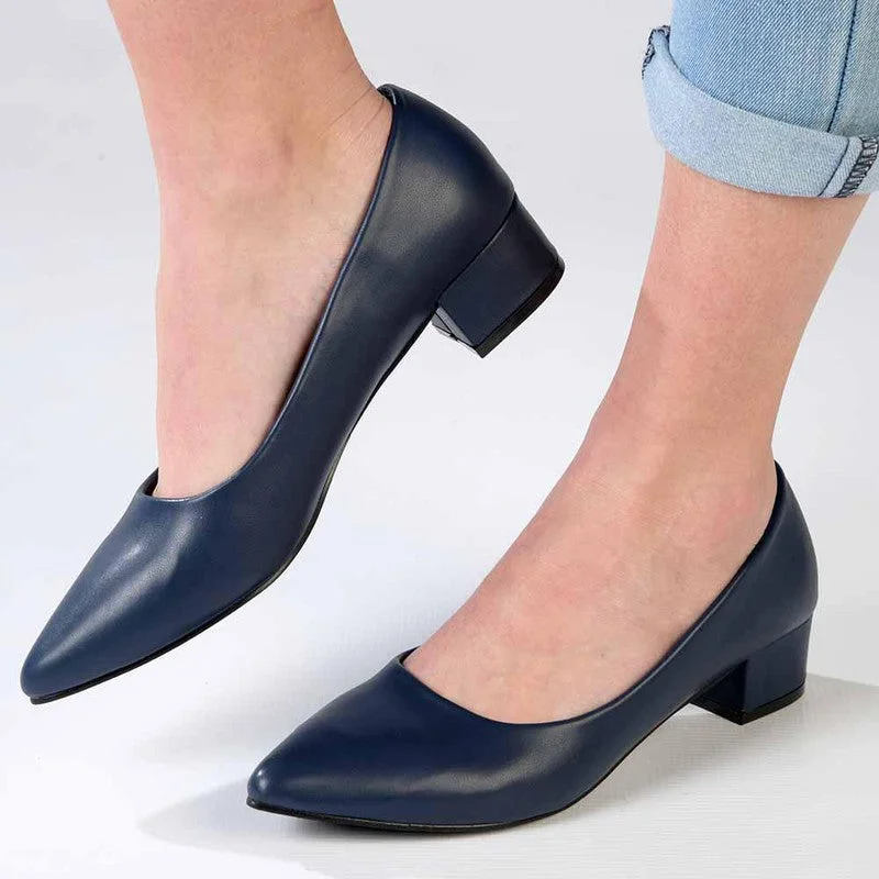 Madison Bernadette Low Block Heel Court - Navy Brogue Oxford Aesthetic 