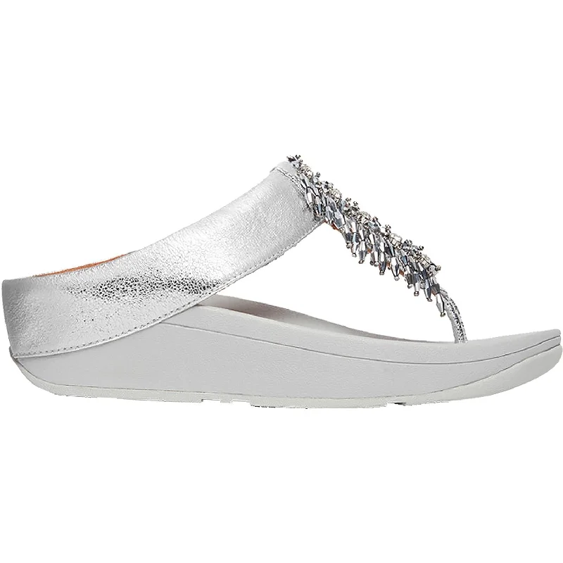 Women's Fit Flop Velma Adorn Toe-Thong Silver Synthetic Striped Shoe Style  