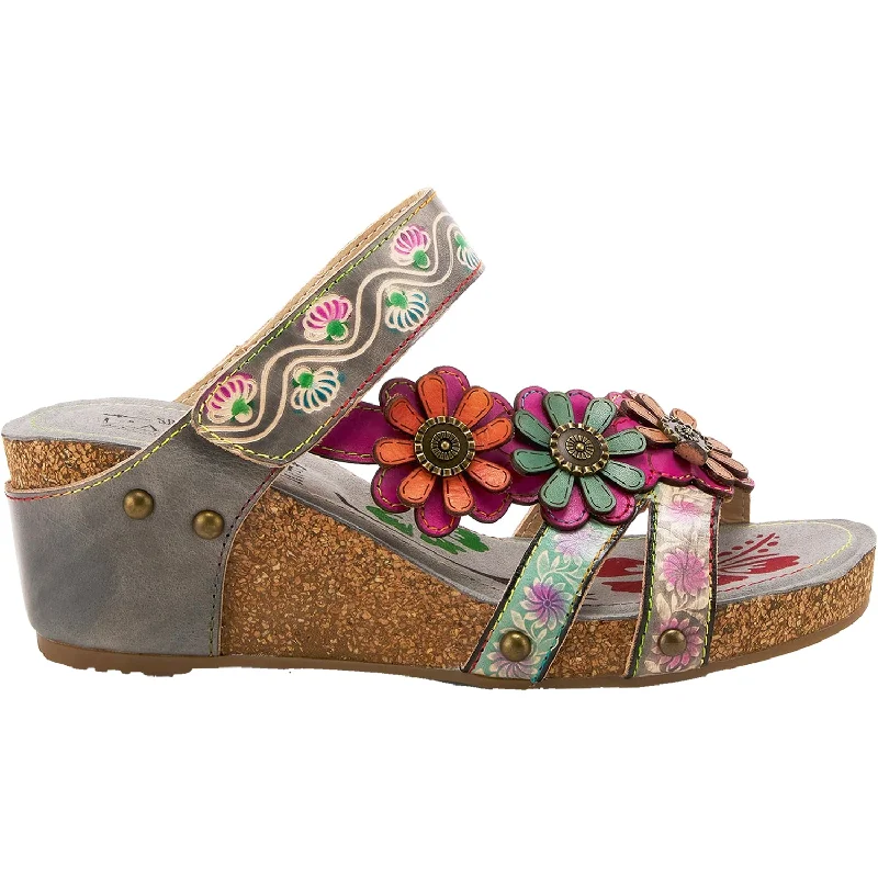 Women's L'Artiste by Spring Step Delight Grey Multi Leather Paisley Print Shoe Design  