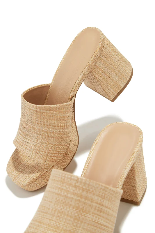 Weekend Getaway Platform Block Heel Mules - Natural Hemp - Material Shoe Style  