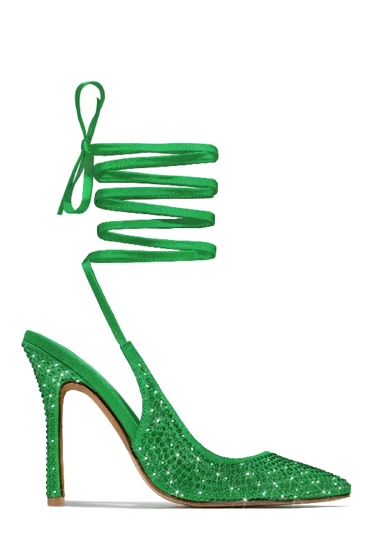 It-ListEmbellished Lace Up Pumps - Green Hemp - Material Shoe Style  