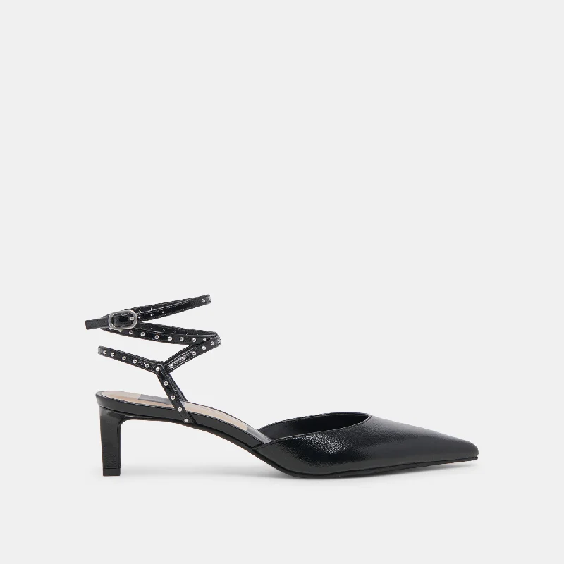 LOKLYN STUD HEELS MIDNIGHT CRINKLE PATENT Tassel Driving Shoe Look 