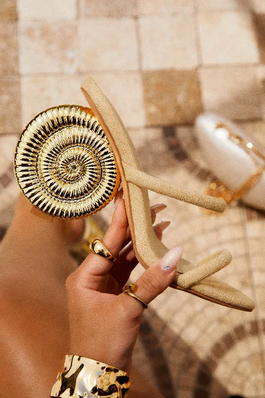 Sunset Waves Sea Shell Mule Heels - Natural Embroidered Cowboy Boot Design  