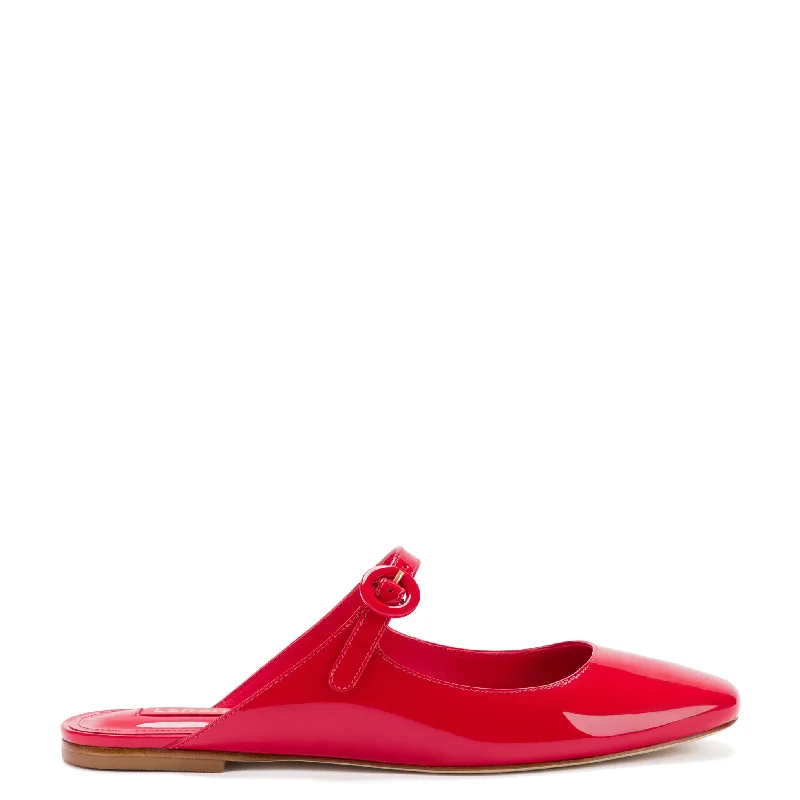 Blair Flat Mule In Scarlet Patent Leather Business Monk Strap Style  