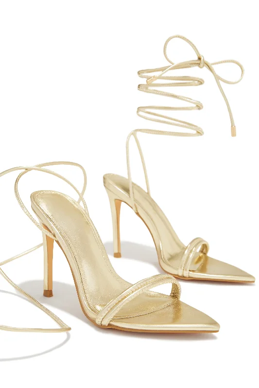 Anisah Lace Up High Heels - Gold Zip - Up Boot Style  