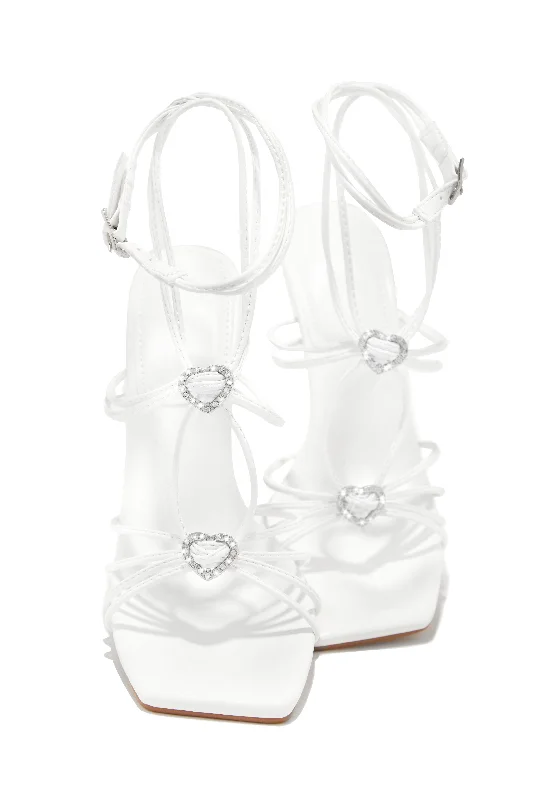 Lovestruck Embellished Strappy High Heels - White Upcycled Shoe Look  