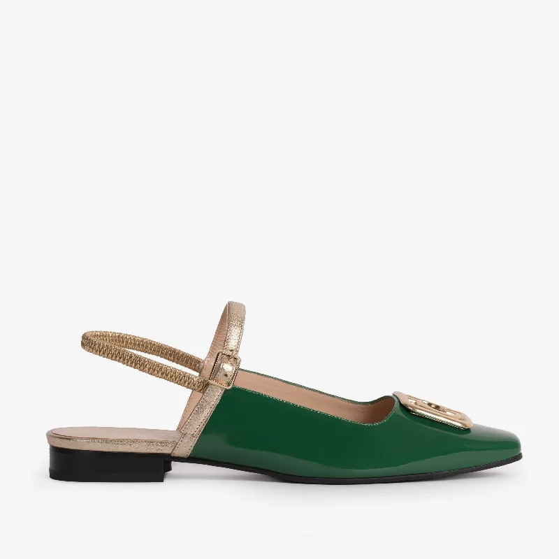 The Rosalinda Green Patent Leather Women Flat Slingback Shoe Memory - Foam Slipper Look  