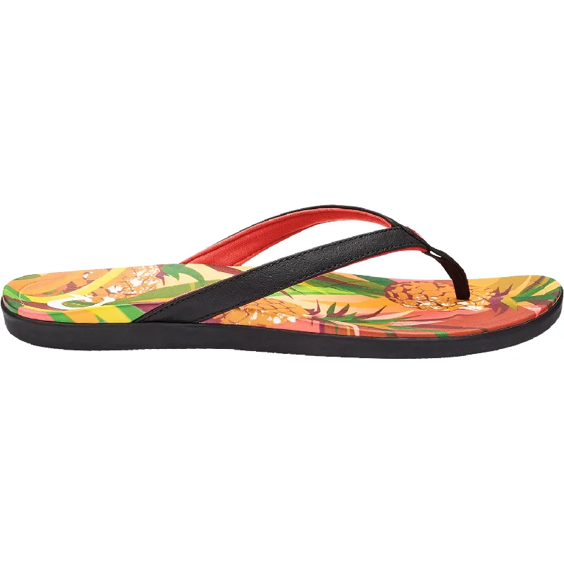 Women's OluKai Ho'opio Hau Black/Pineapple Synthetic Business Monk Strap Style  
