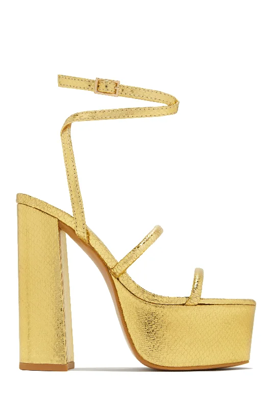 Samia Platform Block High Heels - Gold Combat - Inspired Military Boot Look  