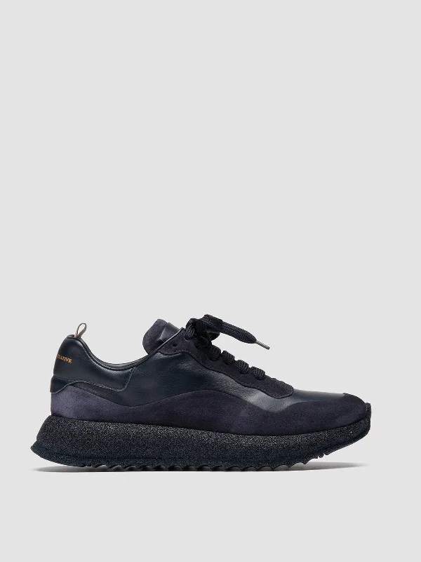RACE RUBREX 101 - Blue Leather and Suede Low Top Sneakers Open - Lacing Derby Look  