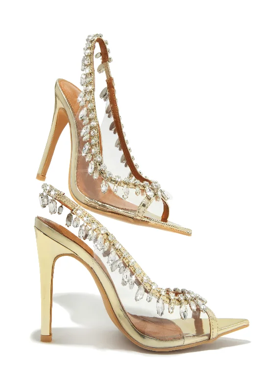 Under The Stars Embellished Slingback Pumps - Gold Upcycled Shoe Look  