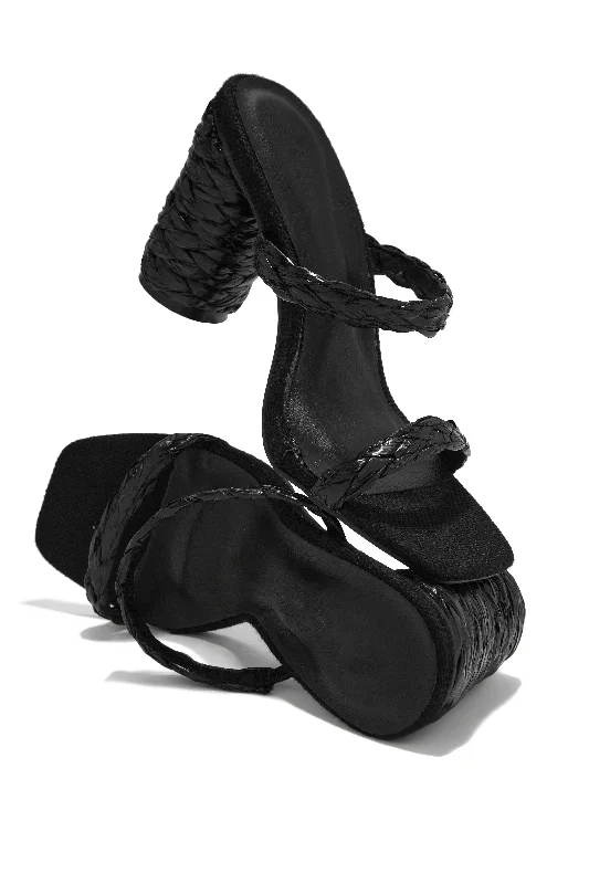 Out On Vacation Espadrille Block Heel Mules - Black Blue Coast Loafer Aesthetic 