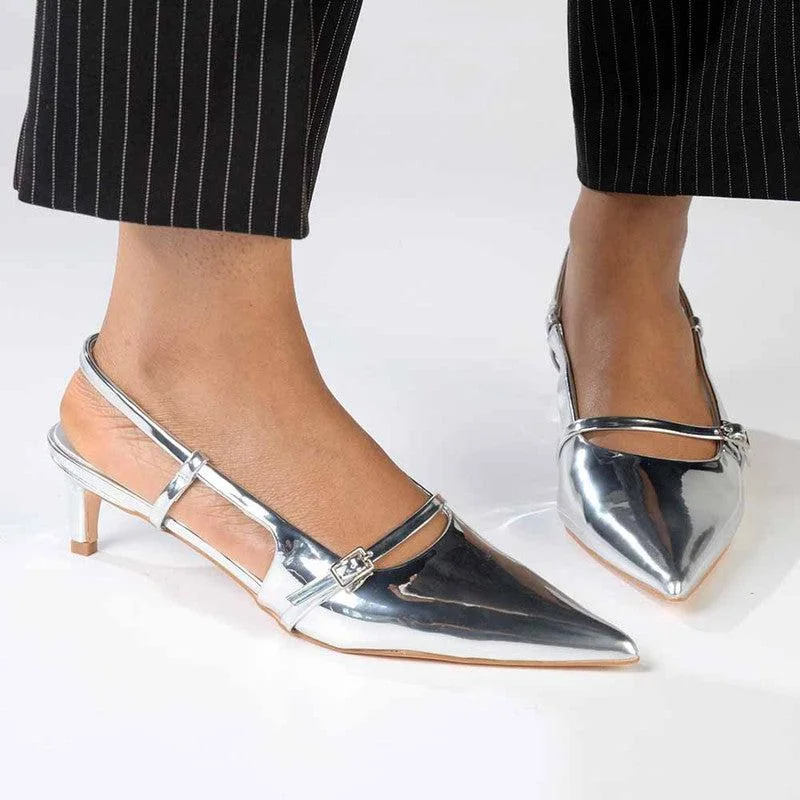 Madison Baila Kitten Slingback Heels - Silver Skateboarding Sneaker Style  