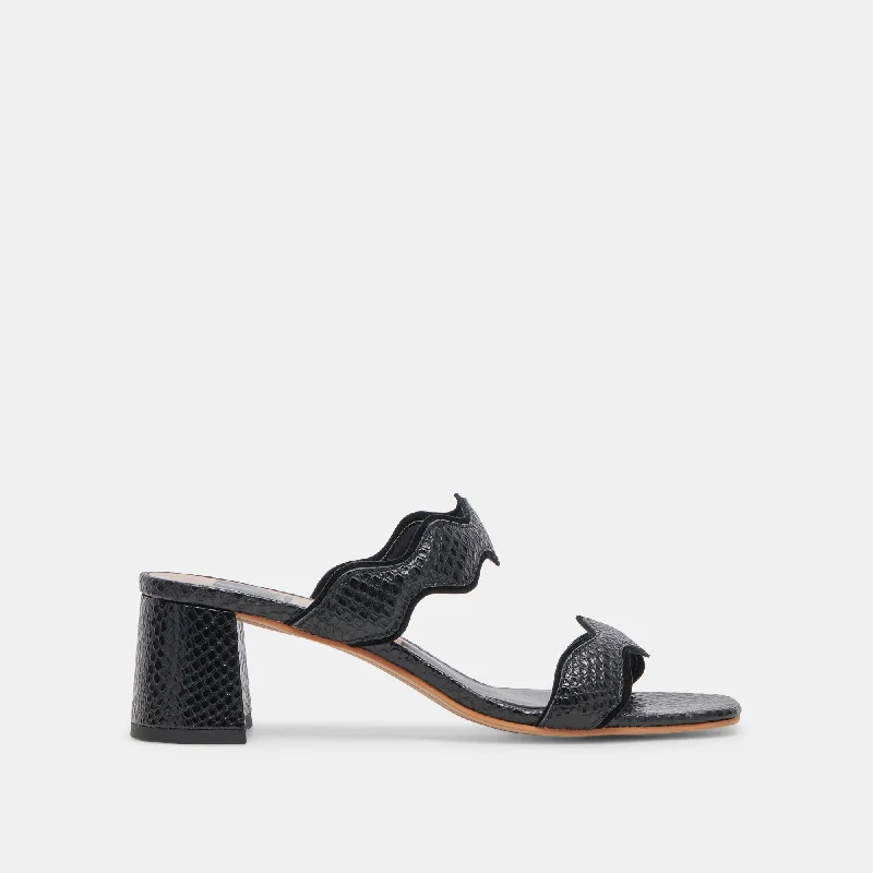 ILVA MID HEELS ONYX EMBOSSED LEATHER Beaded Moccasin Design 