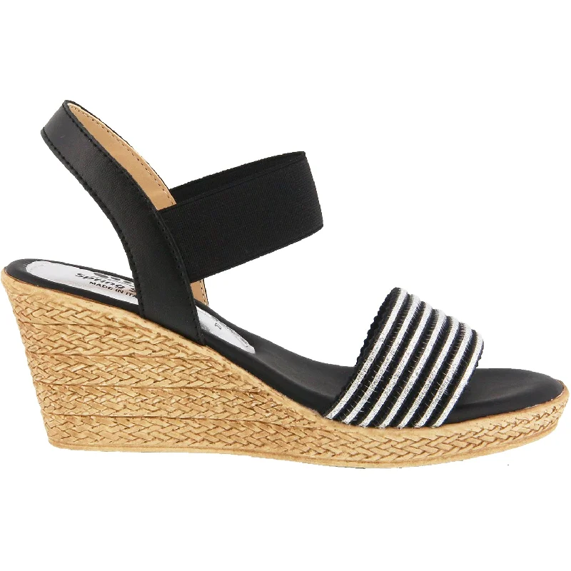 Women's Spring Step Rahma Black Leather Metallic Trim Shoe Design  