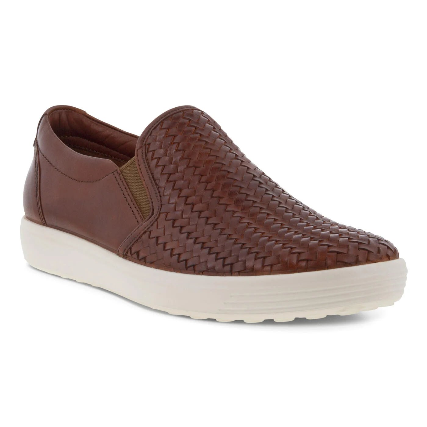 Ecco Women's Soft 7 Woven Slip-On - Cognac Rubber - Sole Plimsoll Look  