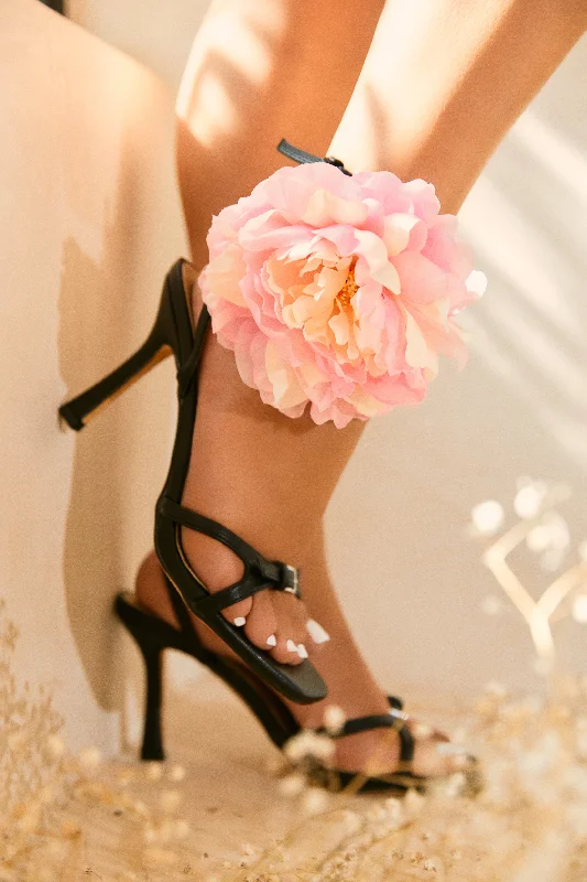 Fiore Flower Accent Heels - Black Embroidered Cowboy Boot Design  