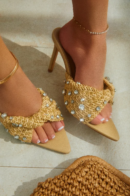 Baja Cruise Embellished High Heel Mules - Nude Retro Basketball Sneaker Design  